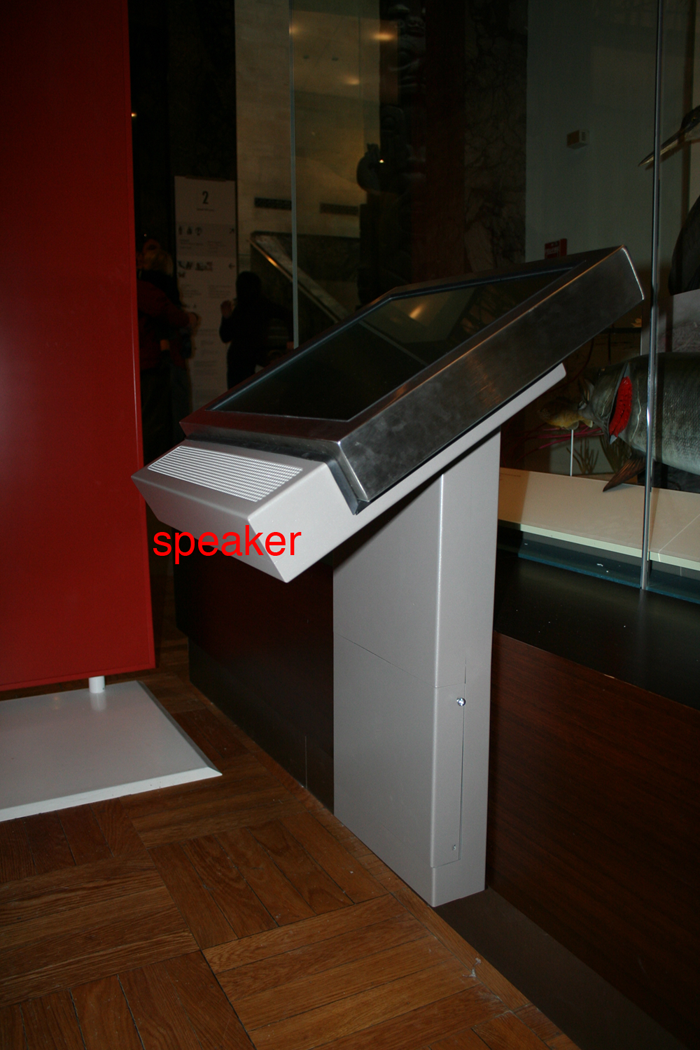 one of the shorter kiosks with a speaker in the natural history part of the ROM 