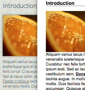 side-by-side comparison of a page with default styles and high-contrast styles