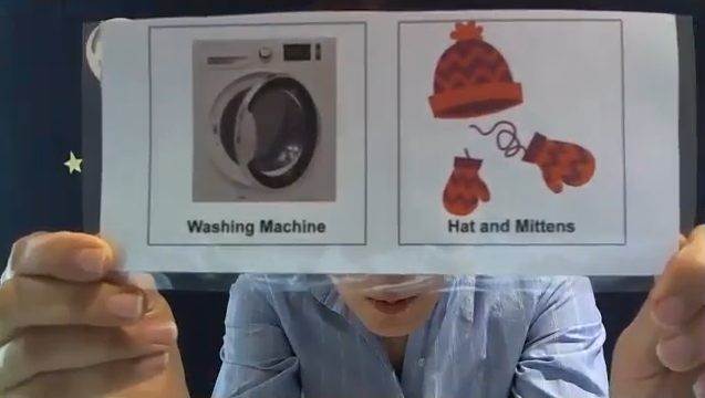 Picture of washing machine and picture of mittens 